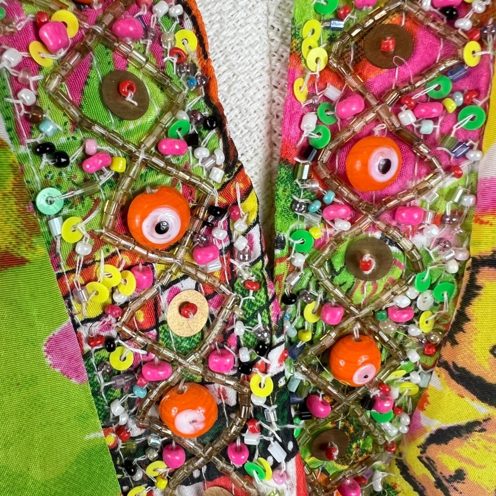 Antica Sartoria Beaded Tassel Kaftan Dress Pink Green OS Vacation Resort NEW - Picture 4 of 16